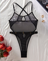 Hollow Mesh Sheer Cross-back Bodysuits